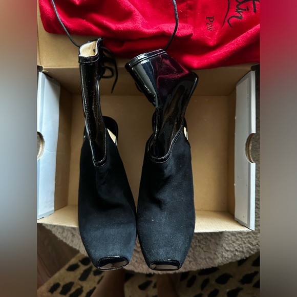 Christian Louboutin Black Suede And Patent Leather Jos Style Ankle Booties - Picture 2 of 10